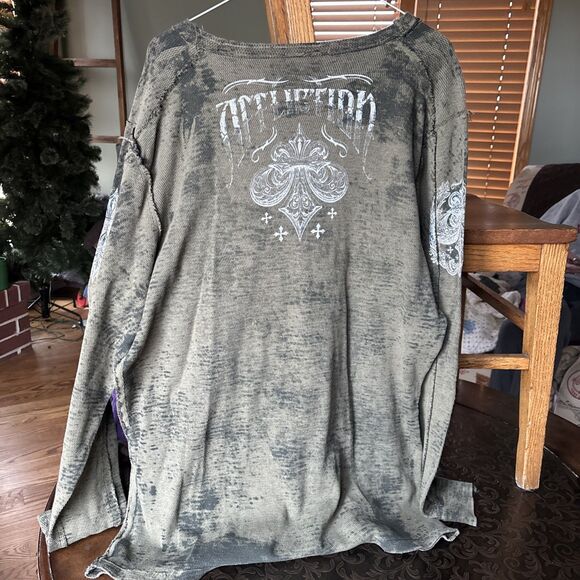 VINTAGE MENS AFFLICTION THERMAL LONGSLEEVE REVERSIBLE DISTRESSED FIGHTER XL/XXL - Picture 4 of 10